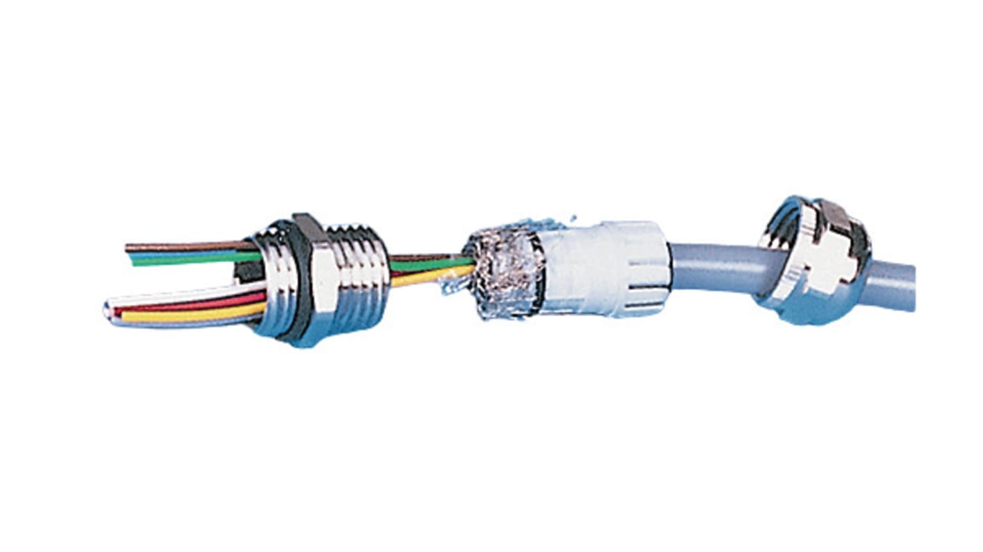 Hummel HSK-M-EMV Series Nickel Nickel Plated Brass Cable Gland, M16 Thread, 5mm min., 10mm max., IP68, IP69K