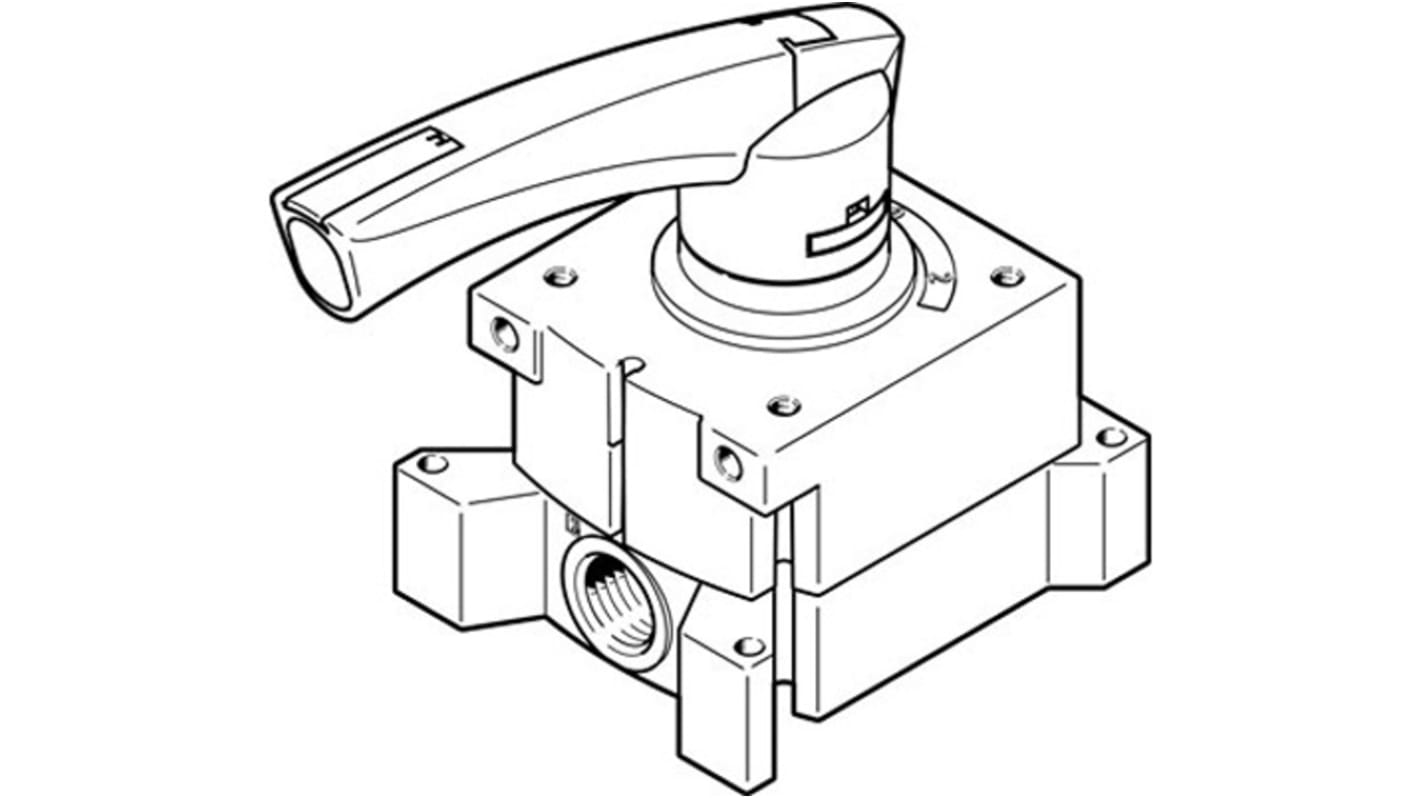Festo Manual 4/3 Way, Pressurised Pneumatic Manual Control Valve VHER Series, G 1/8, 6mm, 3488216