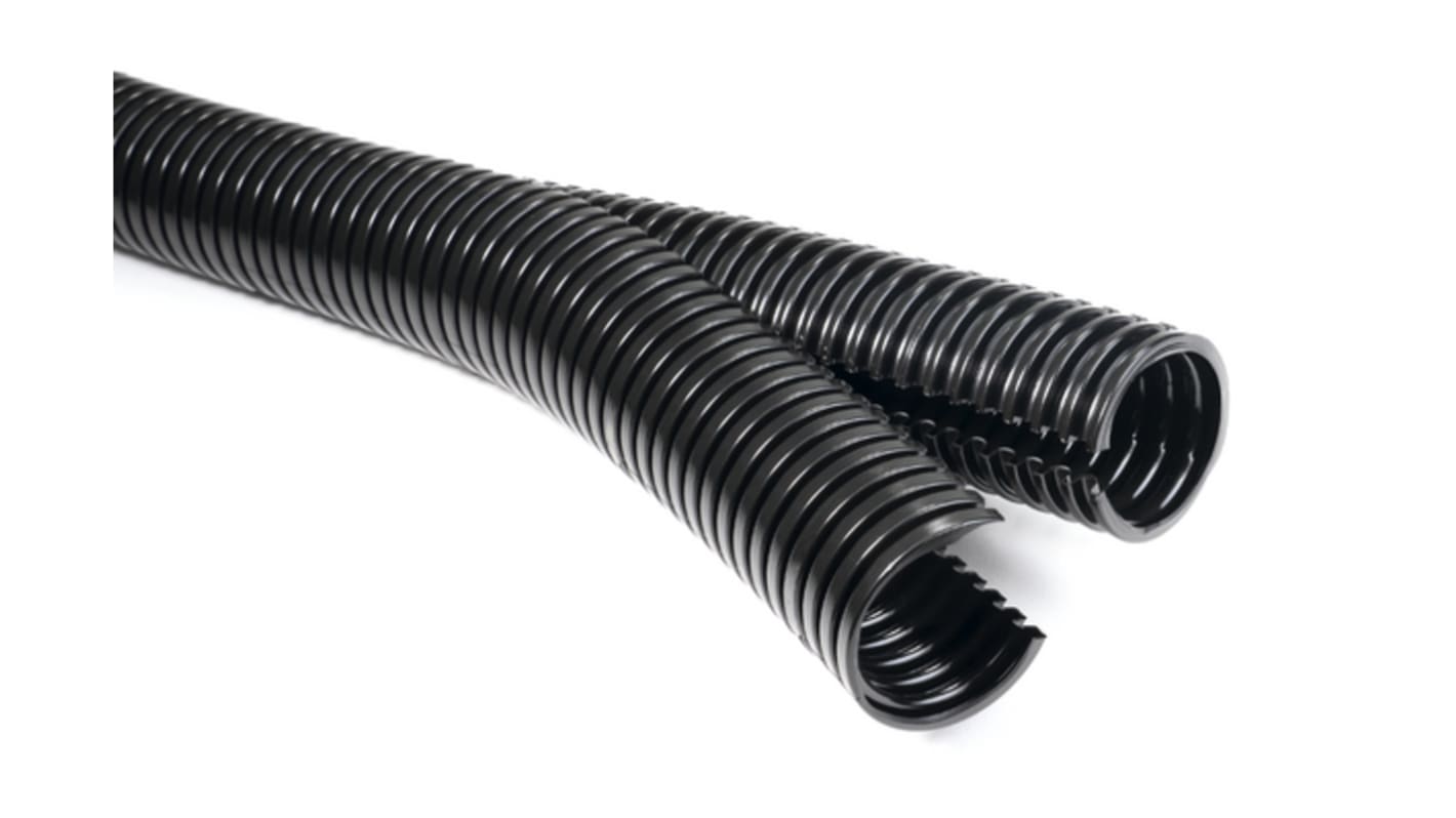 HellermannTyton Double Slit Corrugate Conduit, 13mm Nominal Diameter, Polyamide 6, Black