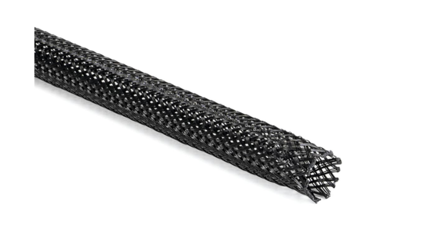 HellermannTyton Expandable Braided Polyester Black Cable Sleeve, 30mm Diameter, 50m Length, 170 Series