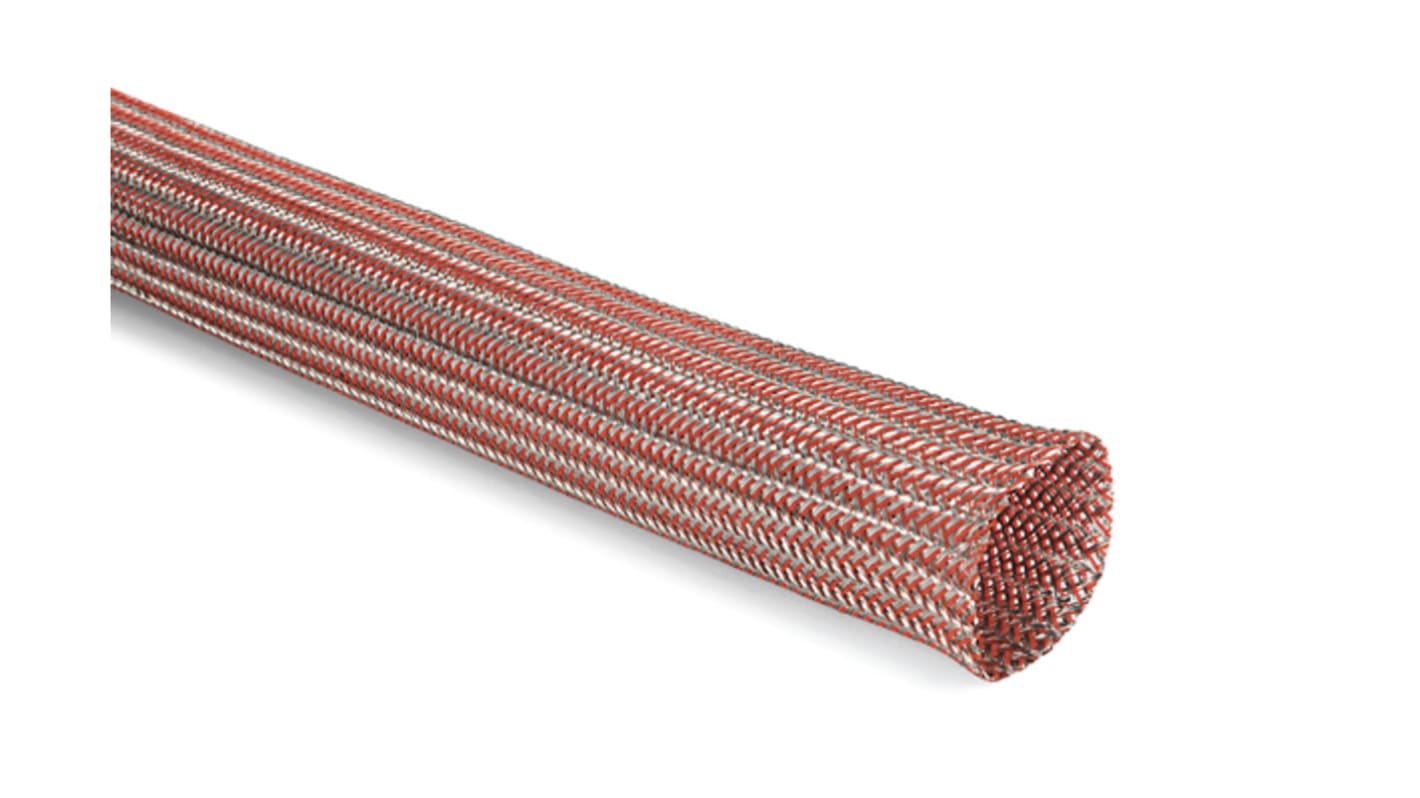 HellermannTyton Expandable Braided PET, Tin Plated Copper Silver/Orange Cable Sleeve, 20mm Diameter, 50m Length, 173