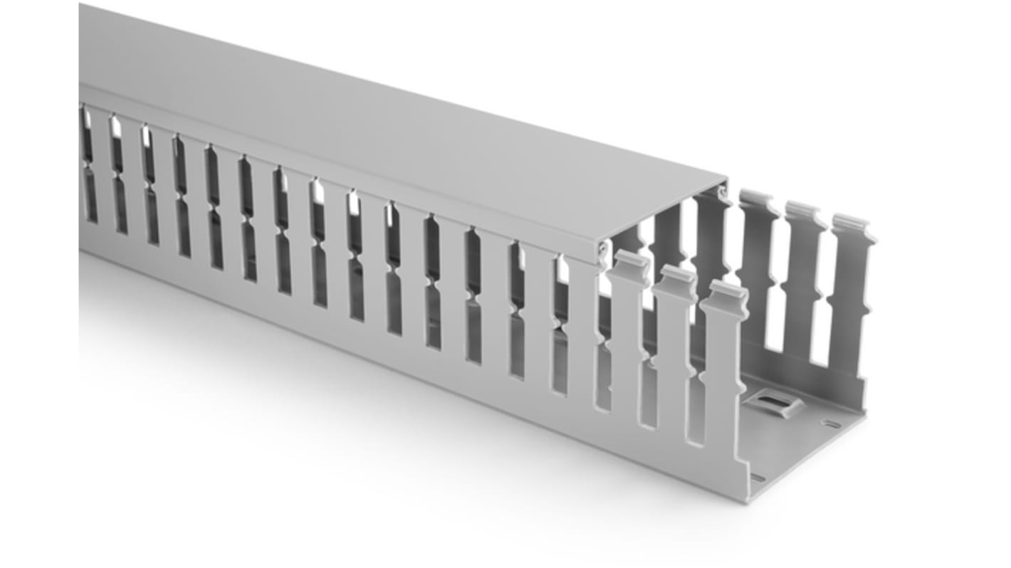 181 Grey Slotted Panel Trunking - Wide Slot, W120 mm x D60mm, L2m, PVC