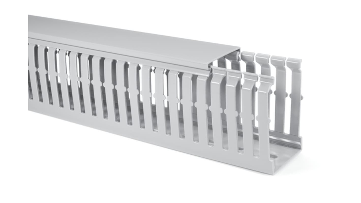 HellermannTyton 183 Grey Slotted Panel Trunking - Narrow Slot, W120 mm x D80mm, L2m, ABS, PC