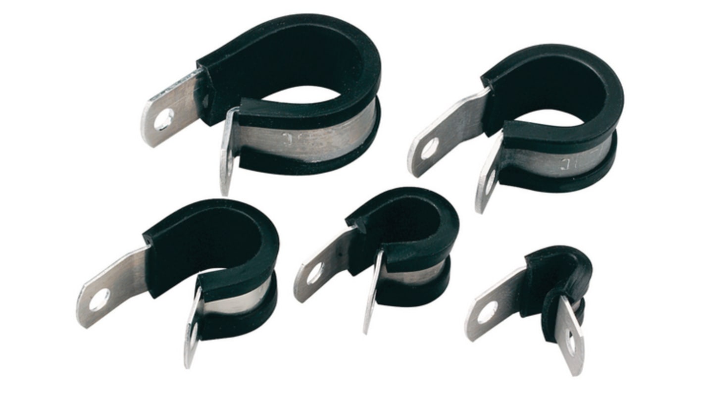 HellermannTyton Black Aluminium Alloy, Chloroprene P-Clamp, 41.3mm Max. Bundle