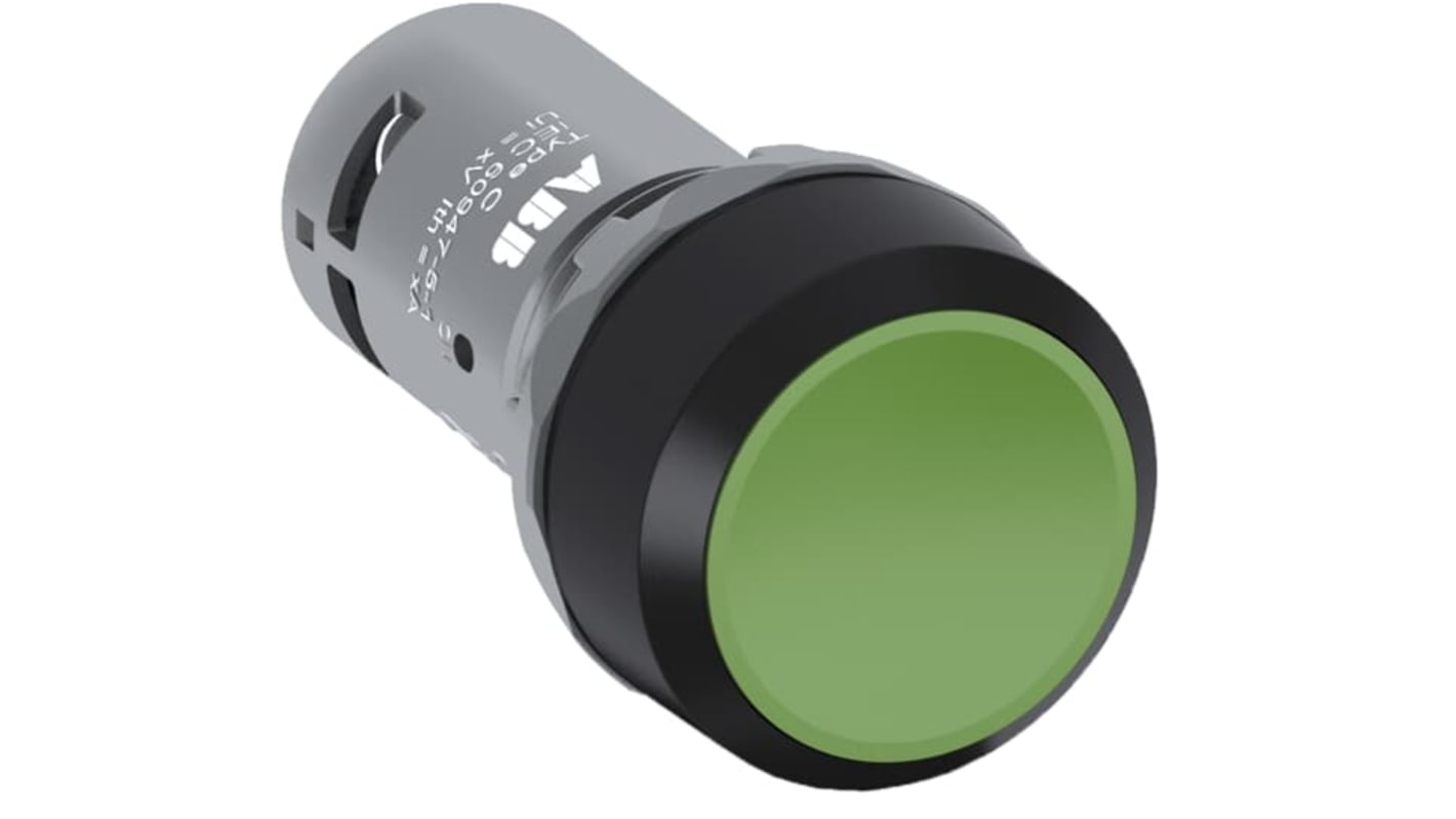 ABB 1SFA6 Series Push Button, Momentary, Flush Mount, 2 NO, Green LED, 300V, IP66, IP67, IP69K