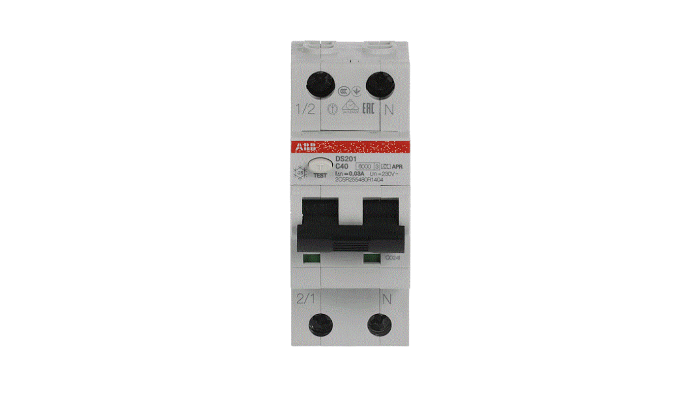 RCCB ABB DS201, 2P, 40A, sensibilità 30mA, Tipo C