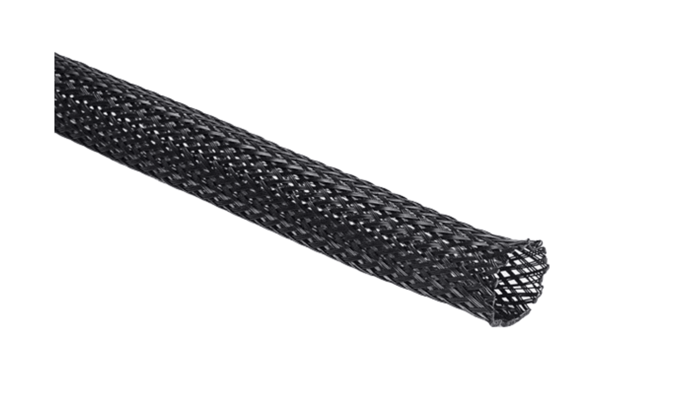 HellermannTyton Helagaine HLB Kabelschlauch Schwarz PET für Kabel-Ø 5mm bis 21mm, Länge 10m Umflochten Dehnbar