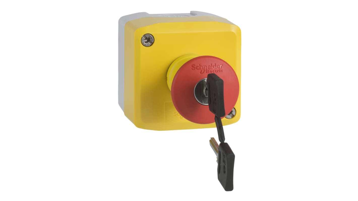 Schneider Electric Harmony XALK Series Key Release Emergency Stop Push Button, Surface Mount, 22mm Cutout, 2NC, IP66,