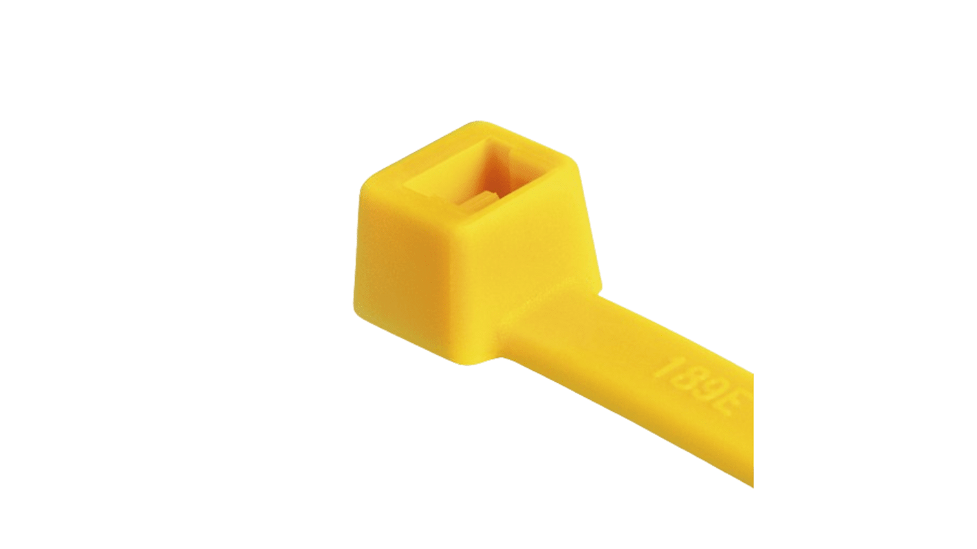 HellermannTyton Cable Tie, Inside Serrated, 100mm x 2.5 mm, Yellow Polyamide 6.6 (PA66), Pk-100