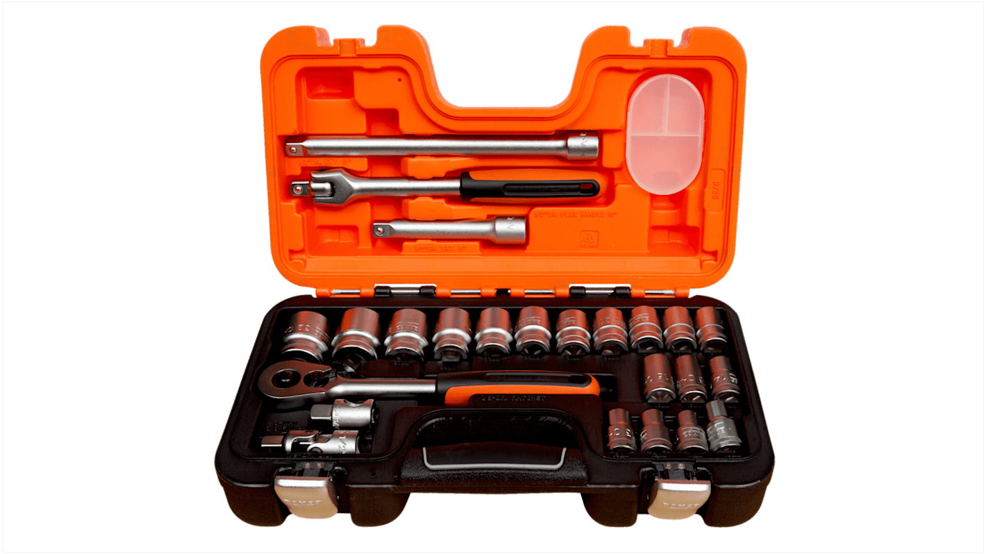 Bahco 24-Piece Metric 1/2 in Standard Socket Set with Ratchet, 6 point