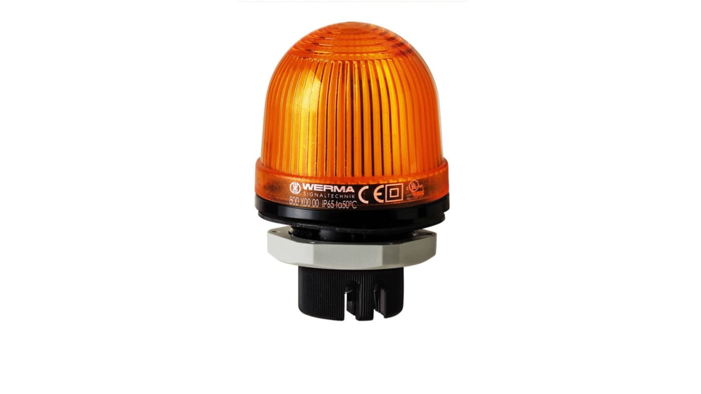 Werma EM 801 Series Yellow Steady Beacon, 24 V ac/dc, Panel Mount, LED Bulb, IP65