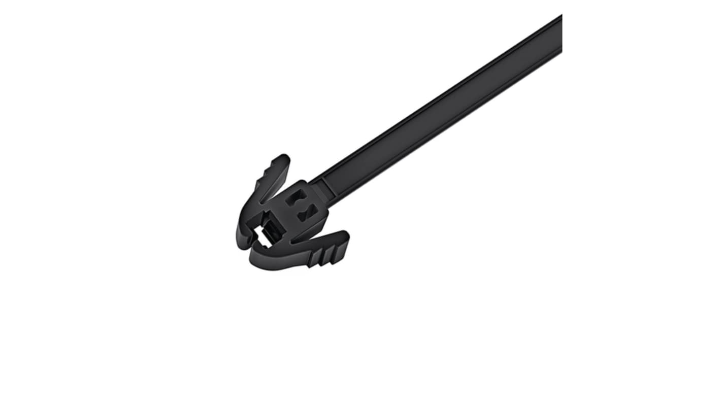 HellermannTyton Cable Tie, Releasable, 305mm x 4.7 mm, Black Polyamide 6.6 (PA66), Pk-100