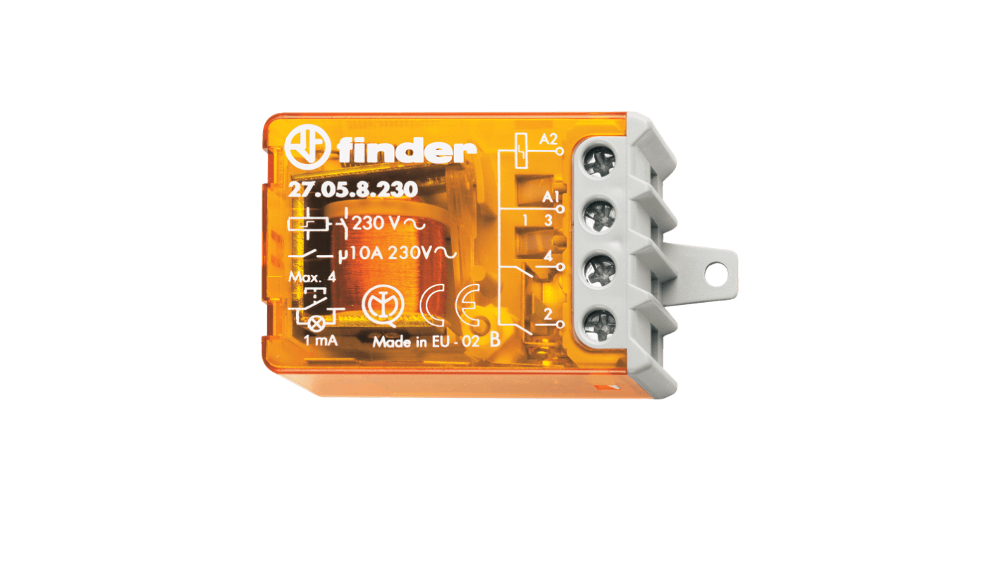 Finder Panel Mount Power Relay, 230V ac Coil, 10A Switching Current, DPST
