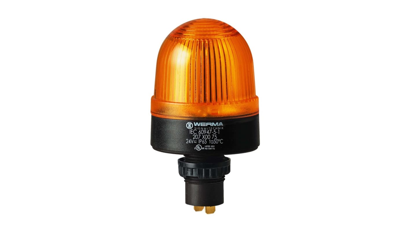 Werma EM 207 Series Yellow Steady Beacon, 24 V ac/dc, Built-in Mounting, LED Bulb, IP65