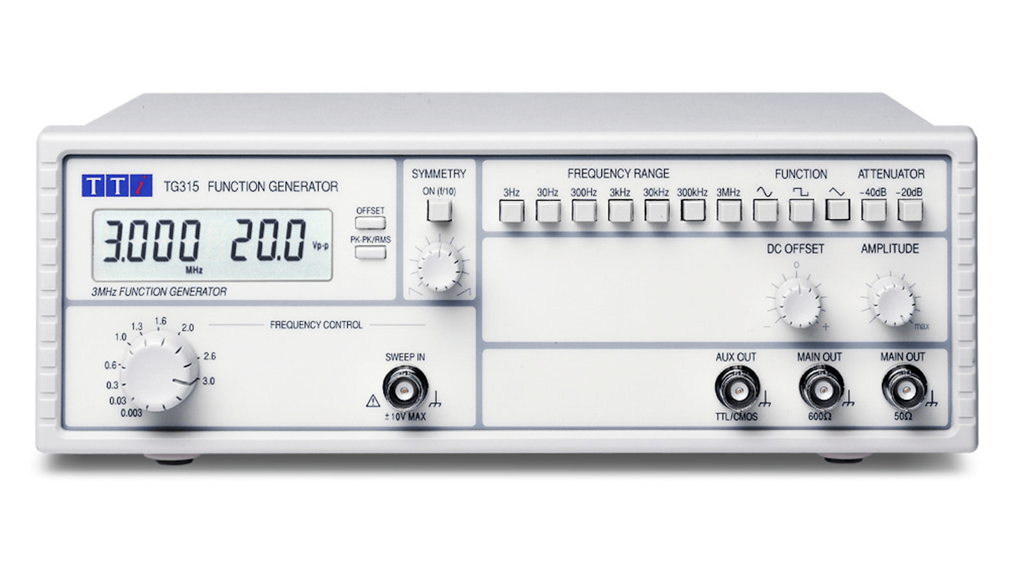 Aim-TTi 信号发生器, 最大频率范围3MHz, 输出幅度20V 峰峰值, TTL 输出电平0 → 5V, TG300系列, TG315