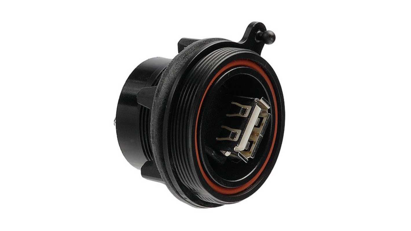 Bulgin Straight, Panel Mount, Socket- Single Port Type A 2.0 IP68, IP69K USB Connector