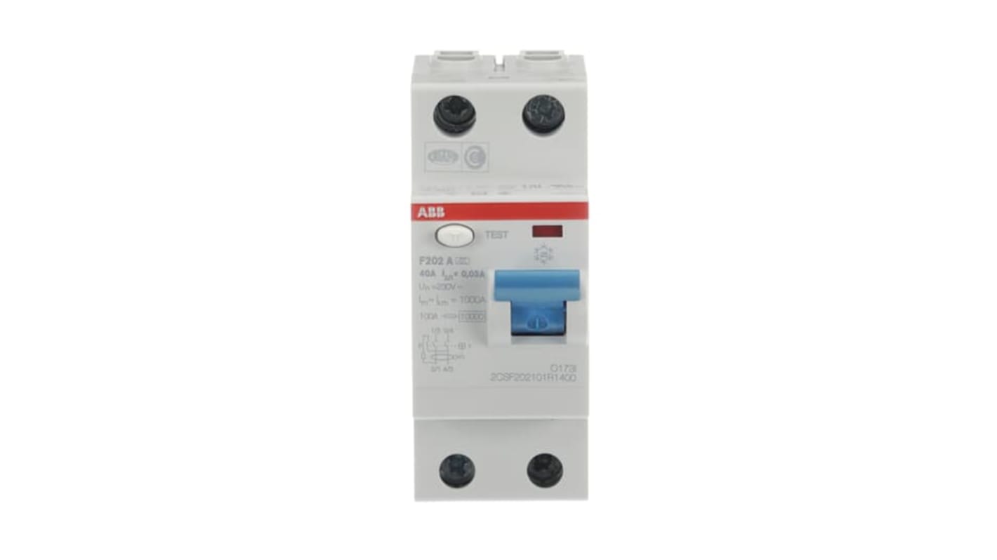 ABB F200 RCCB, 40A, 2 Pole, 30mA, Type A, 230V