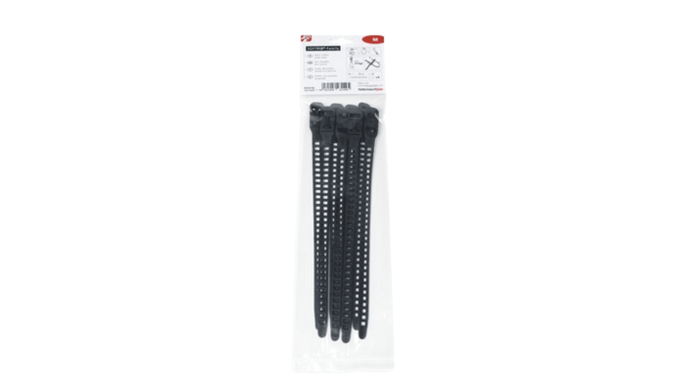 HellermannTyton Cable Tie, Releasable, 260mm x 11 mm, Black TPU, Pk-8