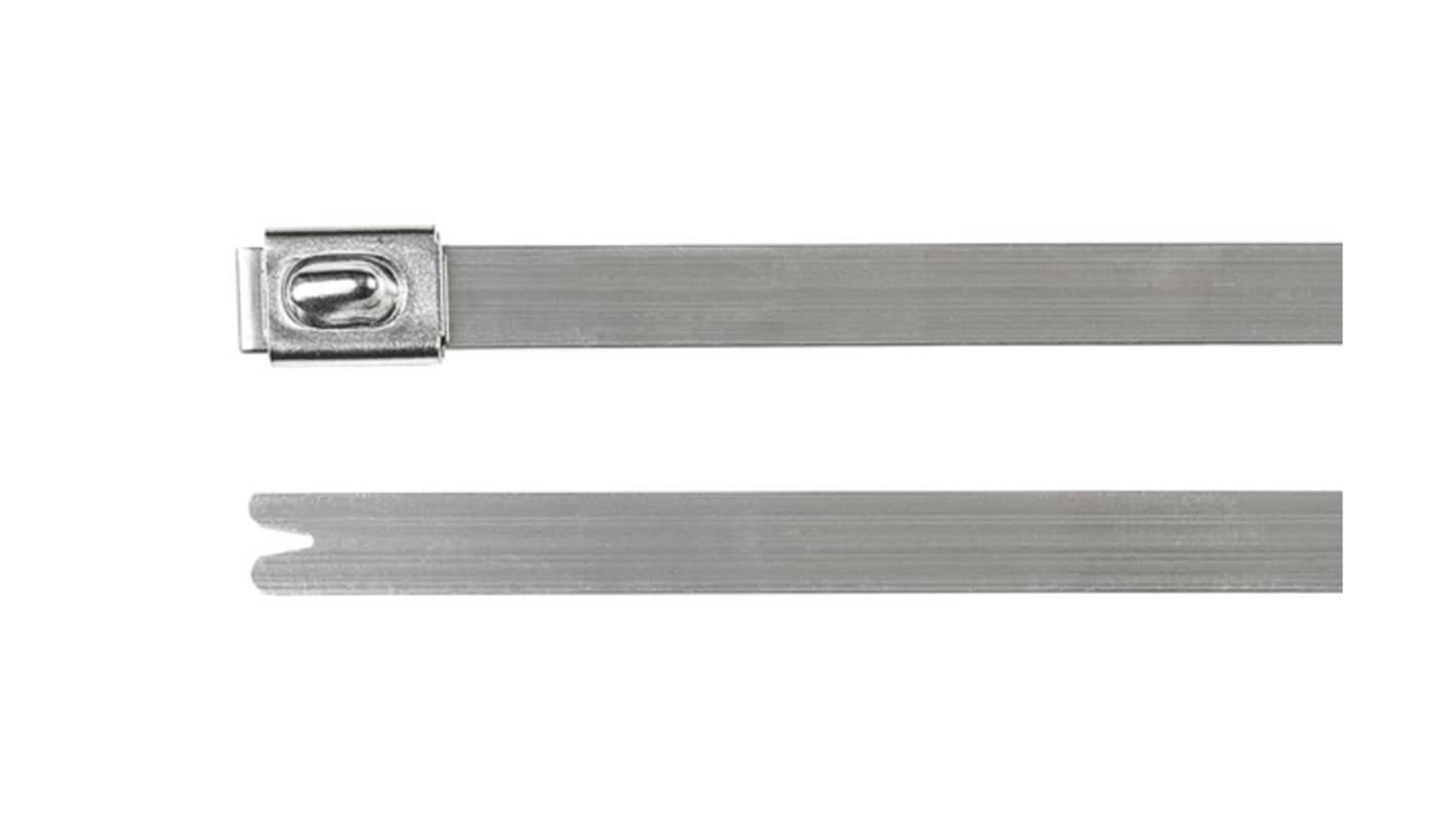 HellermannTyton Cable Tie, , 201mm x 4.6 mm, Metallic 304 Stainless Steel, Pk-100