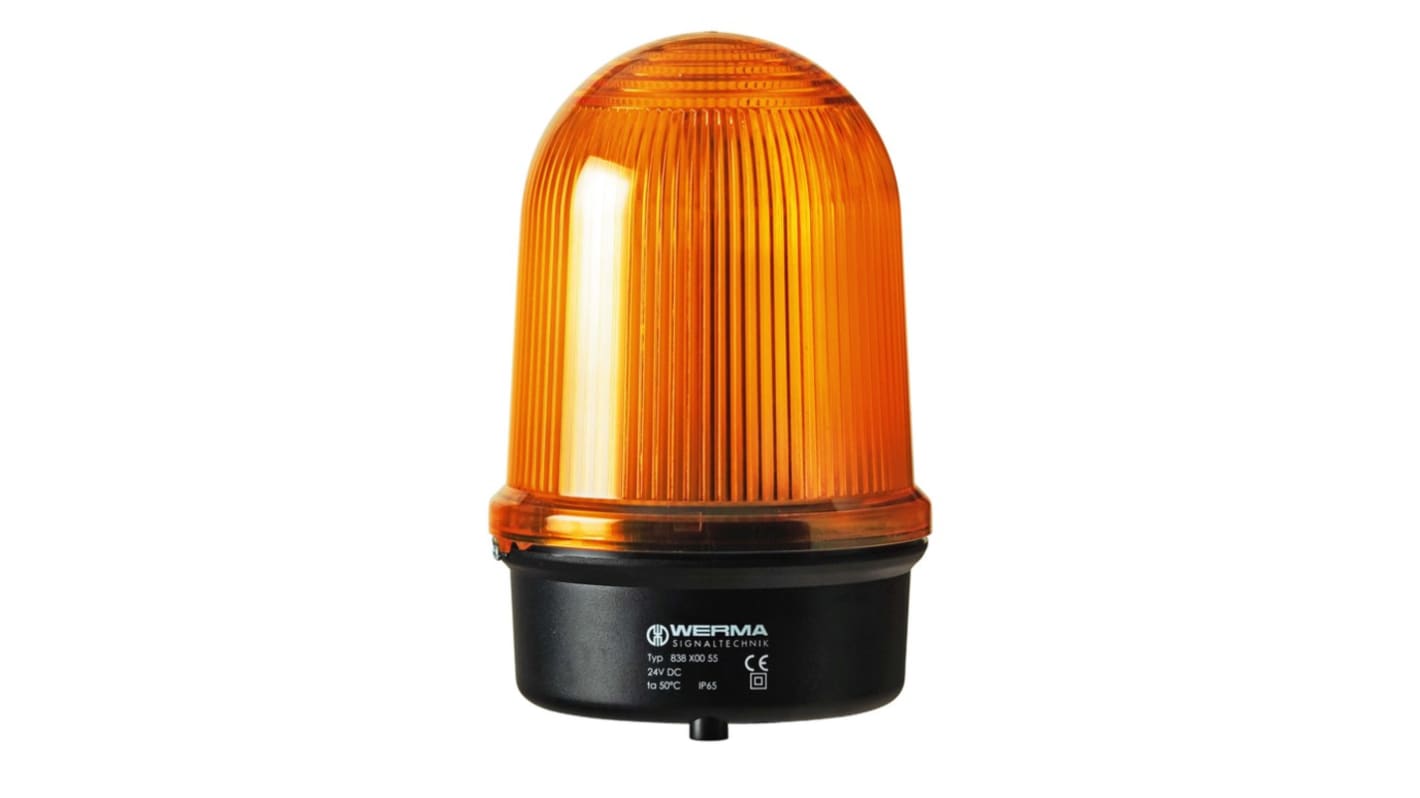 Werma 黄色闪光氙气警示灯, 黑色外壳, 230 V 交流, Φ142mm底座, 表面安装, IP65