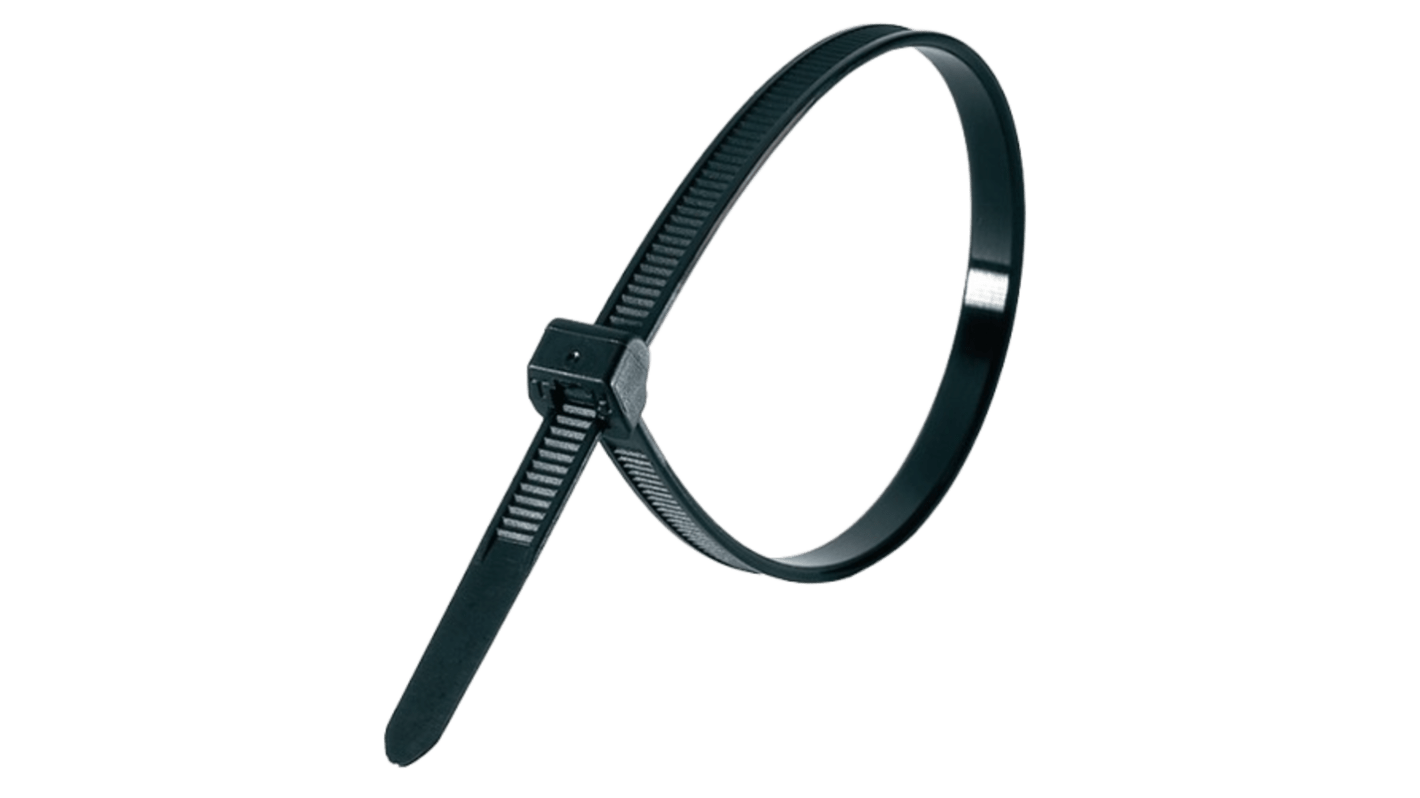 HellermannTyton Cable Tie, 385mm x 7.6 mm, Black Polyamide 6.6 (PA66), Pk-100