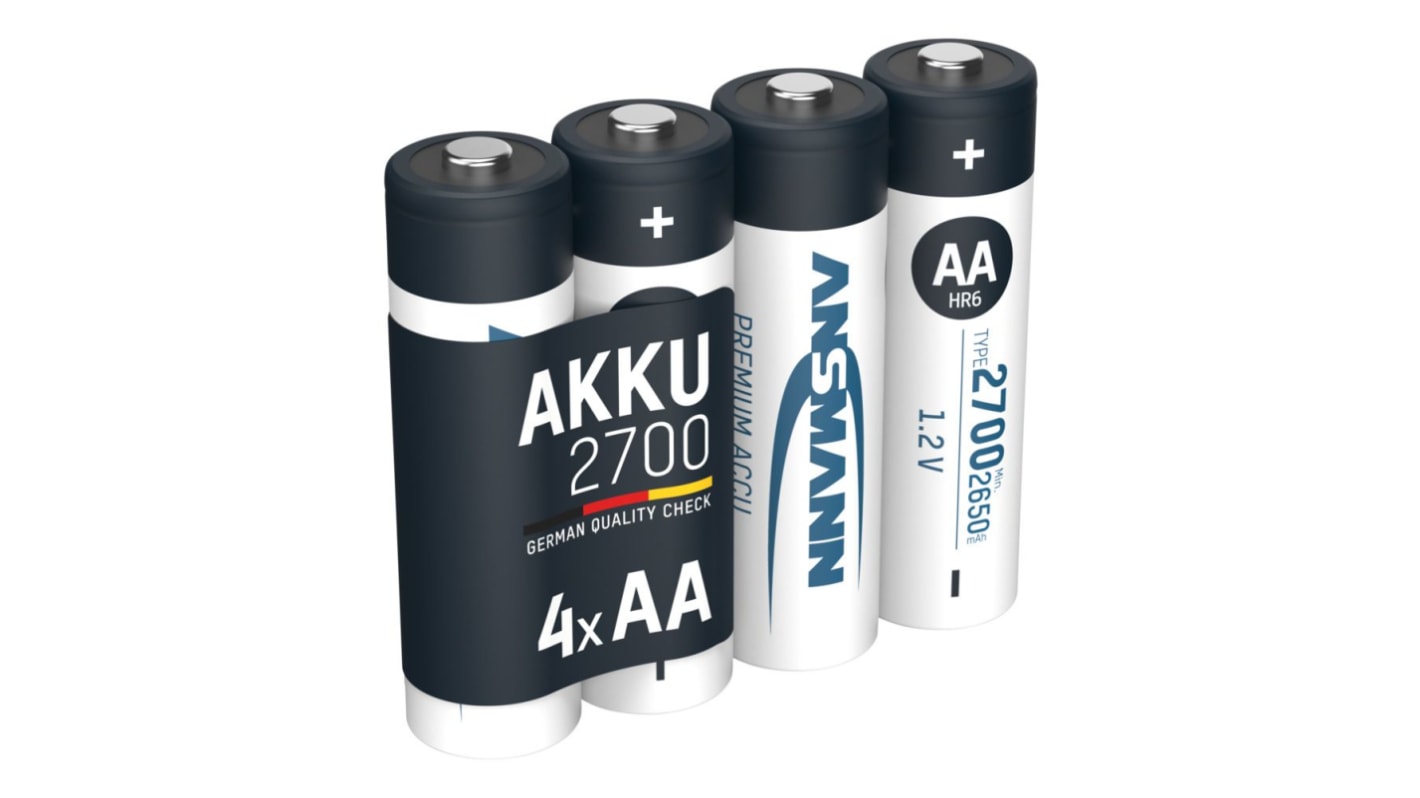 Ansmann AA NiMH Rechargeable AA Batteries, 2.7Ah, 1.2V - Pack of 4