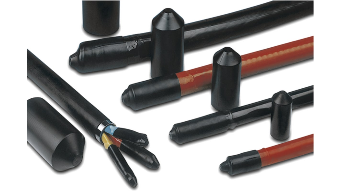 HellermannTyton End Cap Black, Polyolefin Cross Linked (POX) Adhesive Lined, 40mm