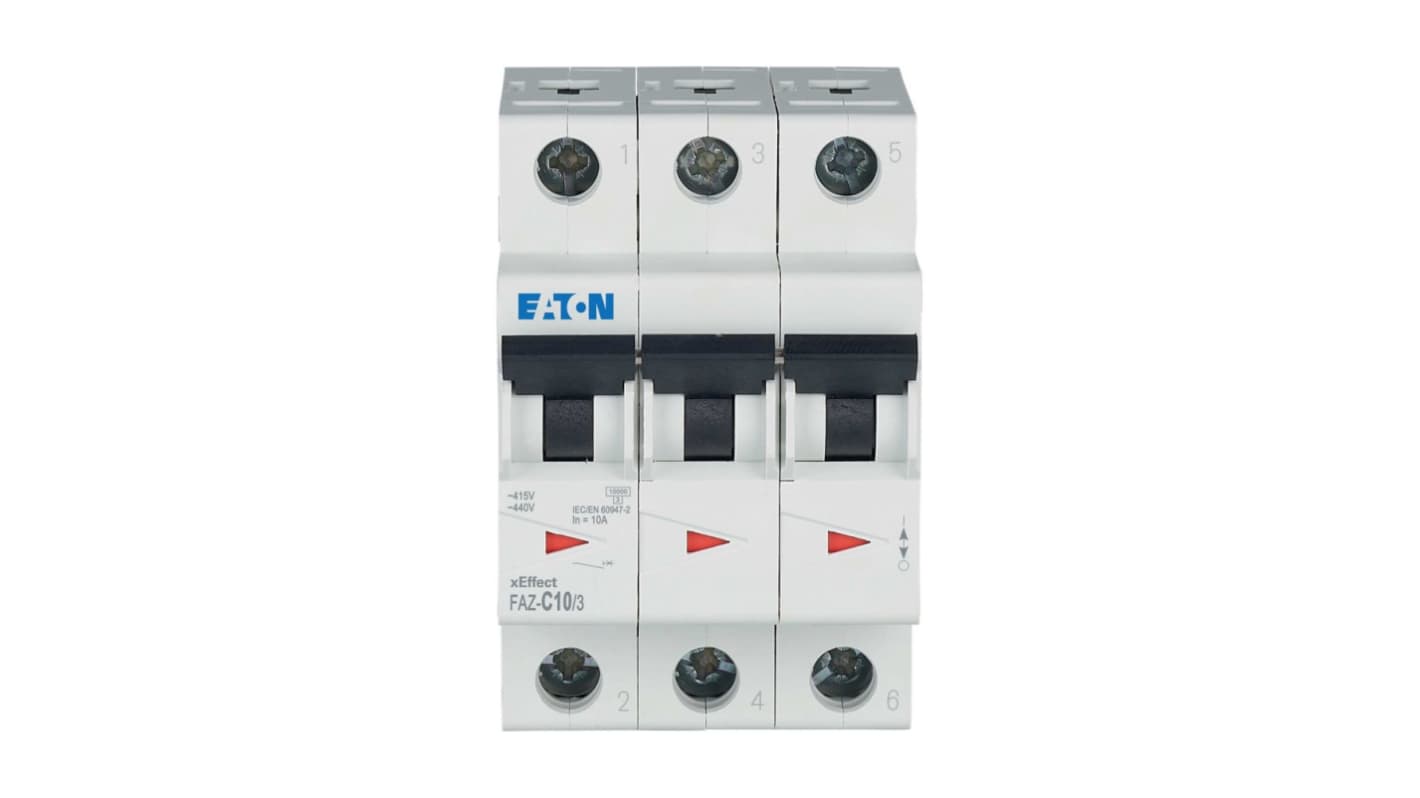 Eaton xEffect MCB, 3P, 10A Curve C, 400V AC, 10 kA Breaking Capacity