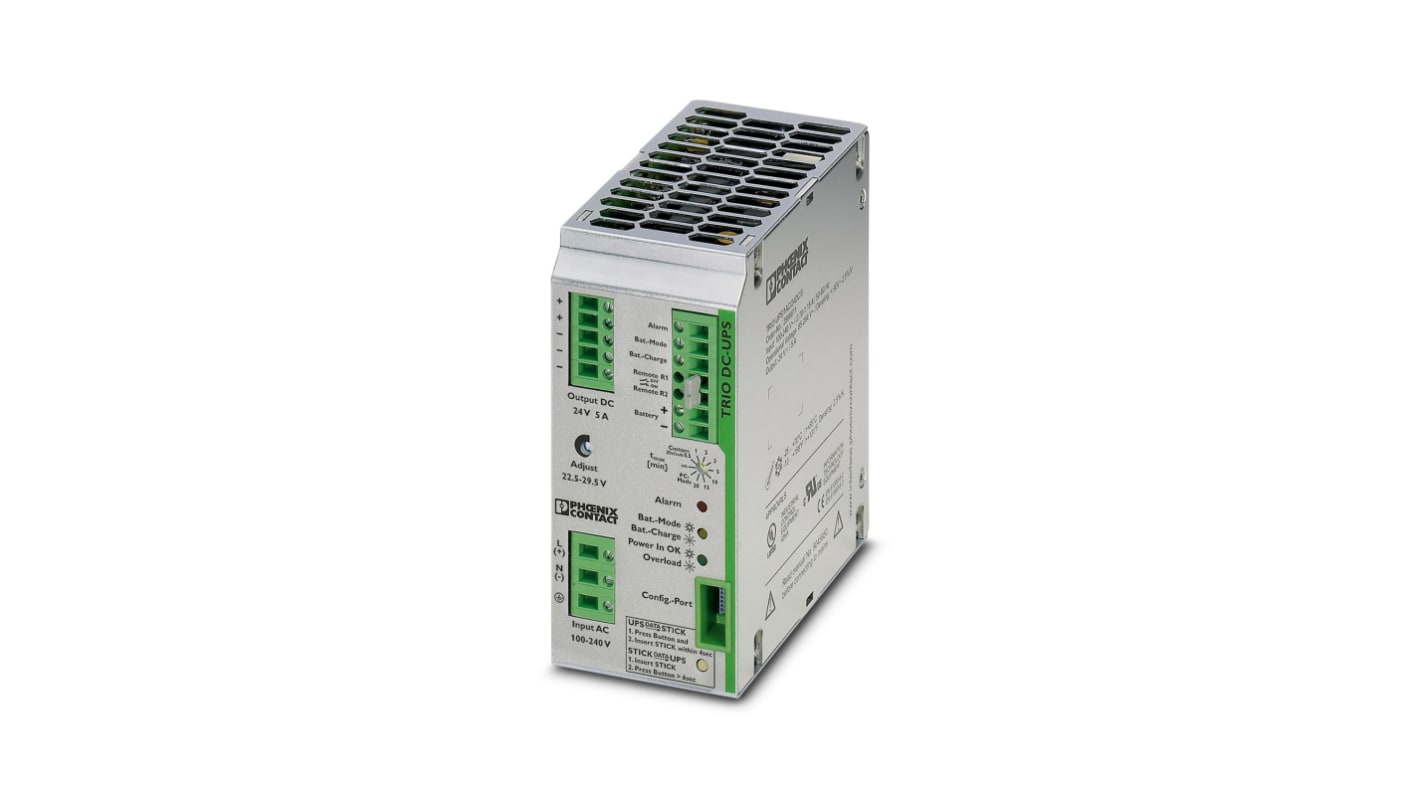 Phoenix Contact 85 → 264 V ac, 100 → 350V dc Input DIN Rail Uninterruptible Power Supply (120W), TRIO-UPS