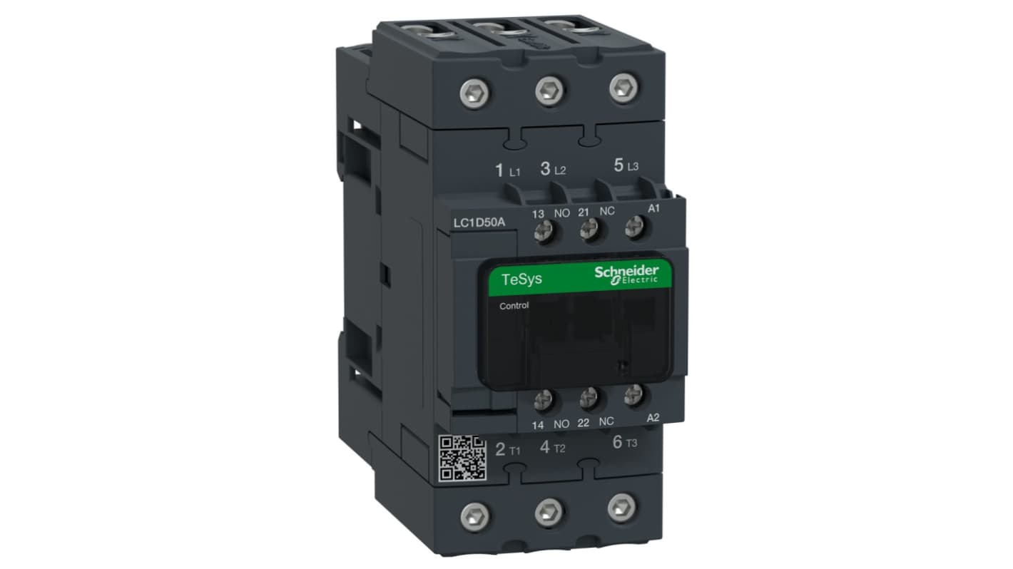 Schneider Electric TeSys D LC1D Contactor, 220 V ac Coil, 3-Pole, 50 A, 22 kW, 3NO, 690 V ac