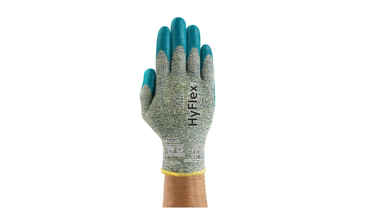 Ansell HyFlex 11-501 Grey Kevlar Cut Resistant, Heat Resistant Work Gloves, Size 8, Nitrile Foam Coating