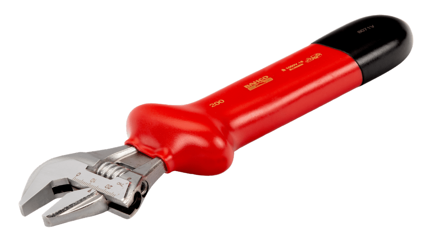 Bahco Adjustable Spanner, 205 mm Overall, 24mm Jaw Capacity, Insulated Handle, VDE/1000V