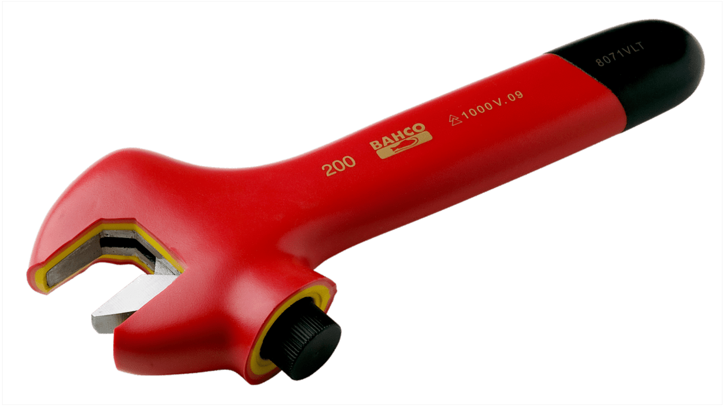 Bahco Adjustable Spanner, 205 mm Overall, 29mm Jaw Capacity, Insulated Handle, VDE/1000V