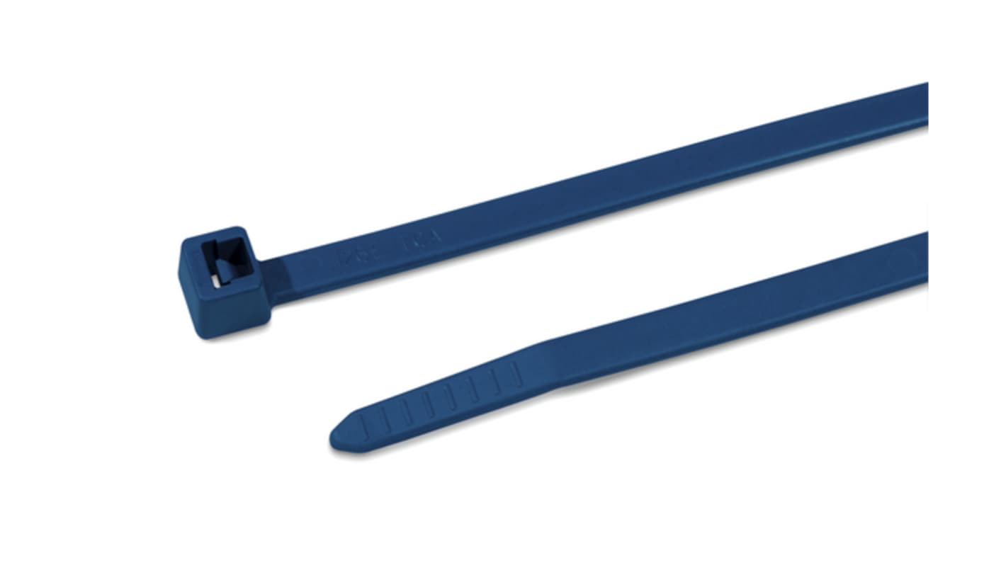 HellermannTyton Cable Tie, 380mm x 7.6 mm, Blue Polyamide 6.6 (PA66), Pk-100