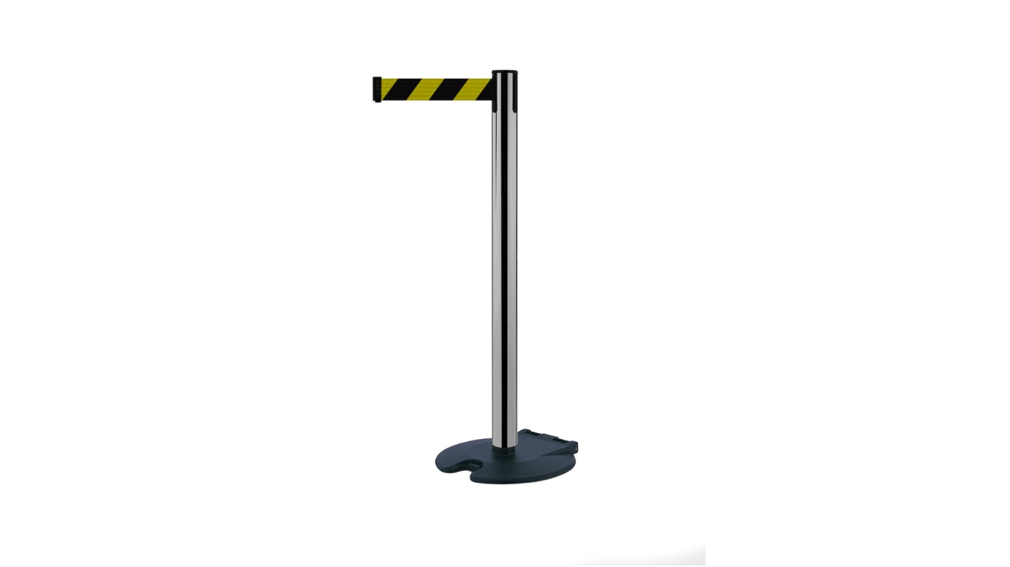 Tensator Einziehbarer Absperrposten Stahl Schwarz, Gelb Sicherheits-Absperrung, H.Barr. 990mm B. Barr. 63.5mm L.Band