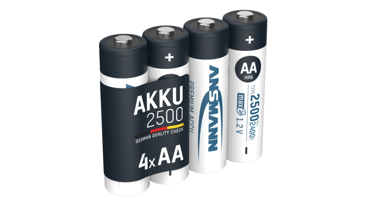 Ansmann MaxE AA NiMH Rechargeable AA Batteries, 2.5Ah, 1.2V - Pack of 4