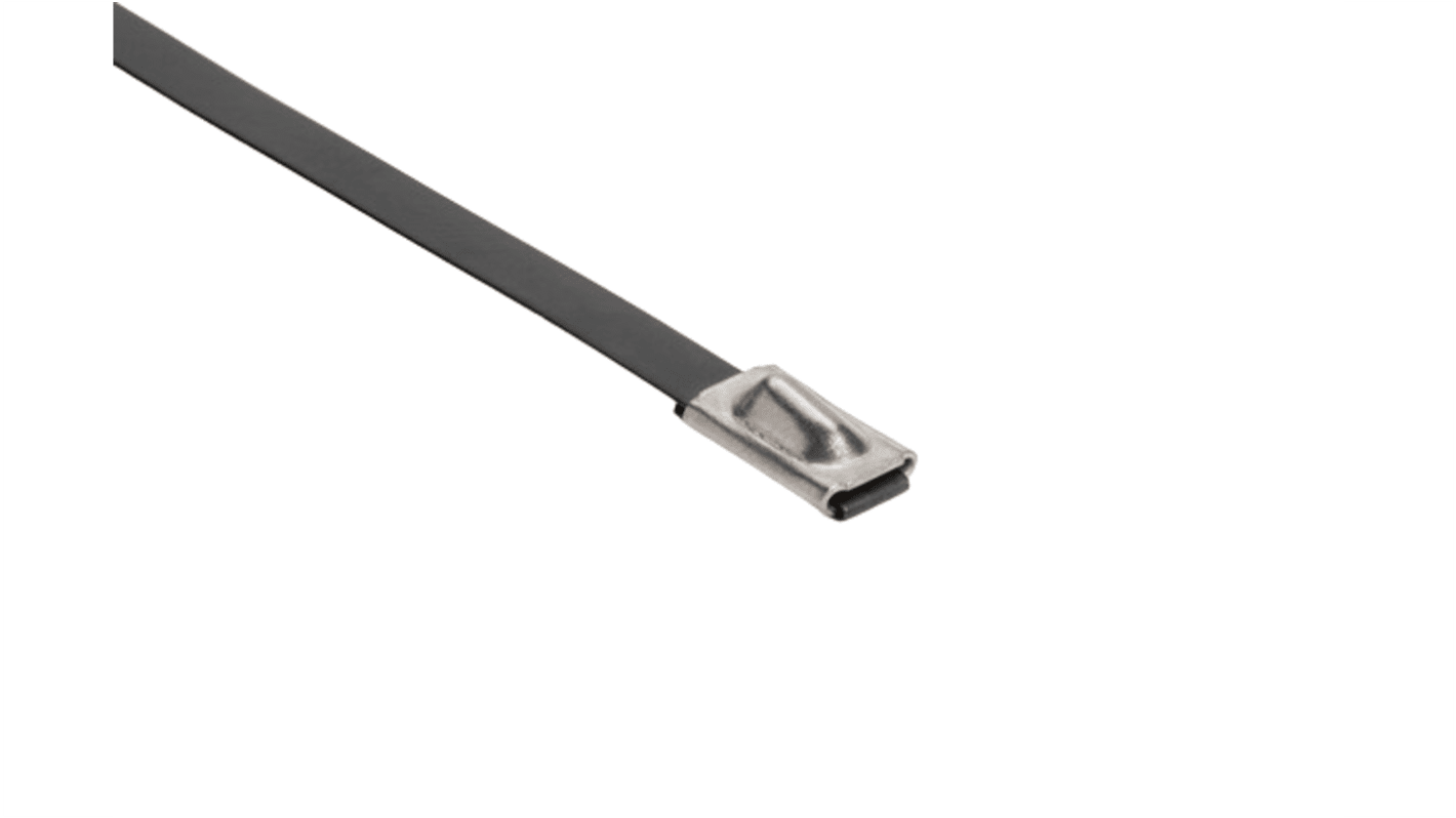 HellermannTyton Cable Tie, 362mm x 4.6 mm, Black Polyester Coated Stainless Steel, Pk-100