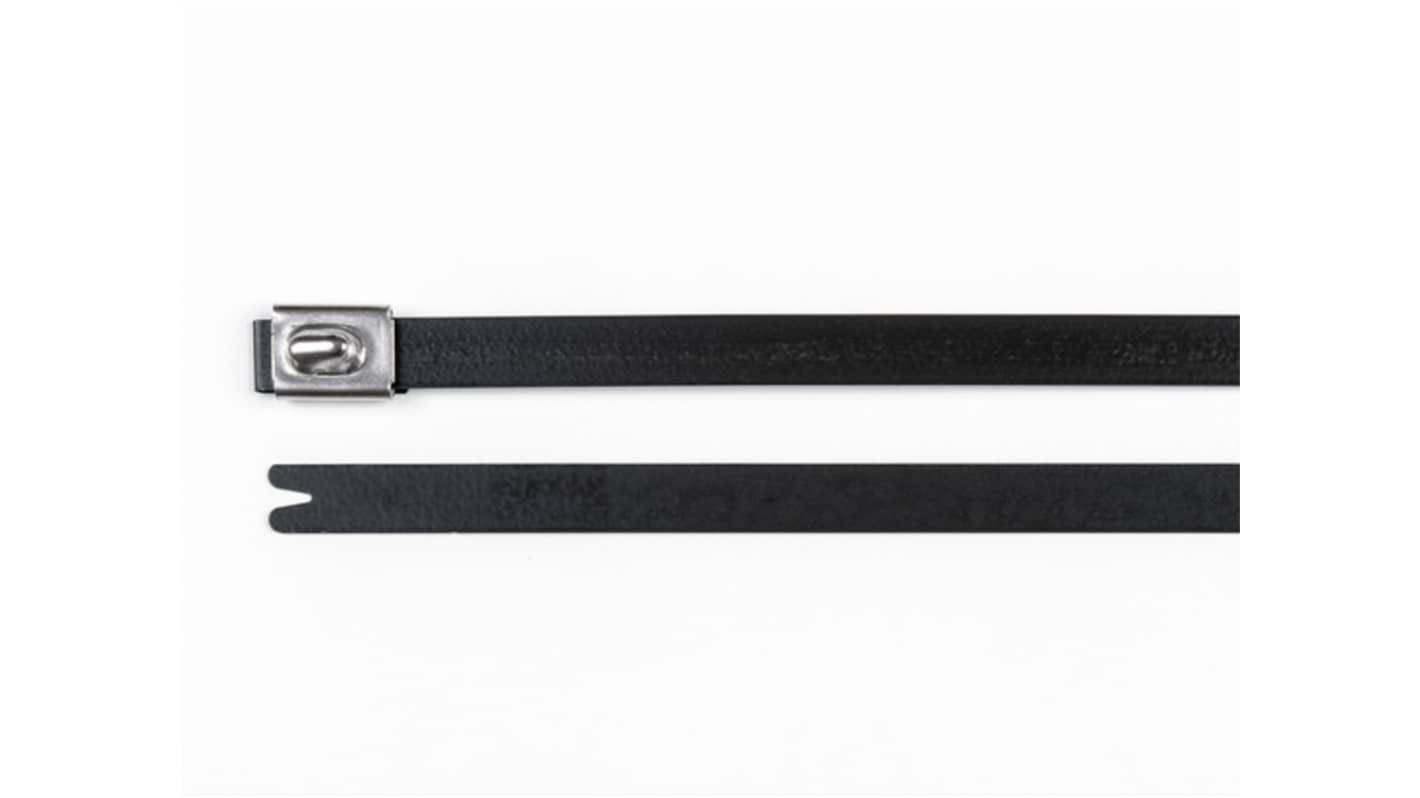 HellermannTyton Cable Tie, Roller Ball, 362mm x 7.9 mm, Black Polyester Coated Stainless Steel, Pk-50