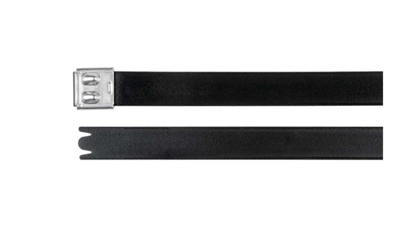 HellermannTyton Cable Tie, Roller Ball, 521mm x 12.3 mm, Black Polyester Coated Stainless Steel, Pk-50