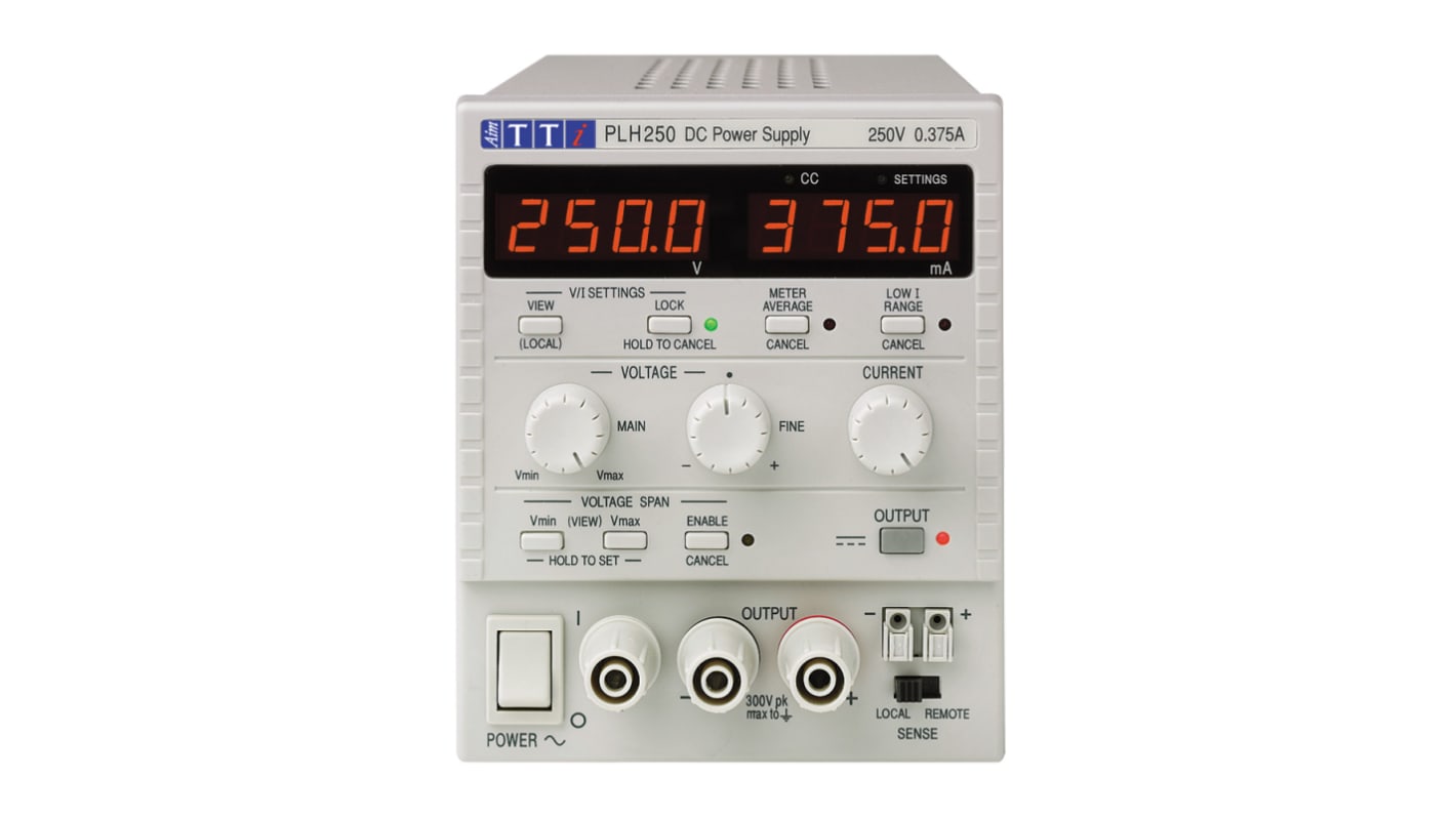 Aim-TTi 94W精密直流电源, 0 → 250V, 0 → 360mA输出, 1输出, 2屏显示, PLH系列, PLH250