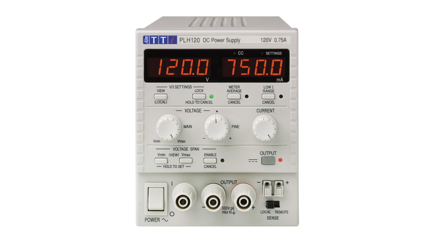 Aim-TTi 90W精密直流电源, 0 → 120V, 0 → 750mA输出, 1输出, 2屏显示, PLH系列, PLH120