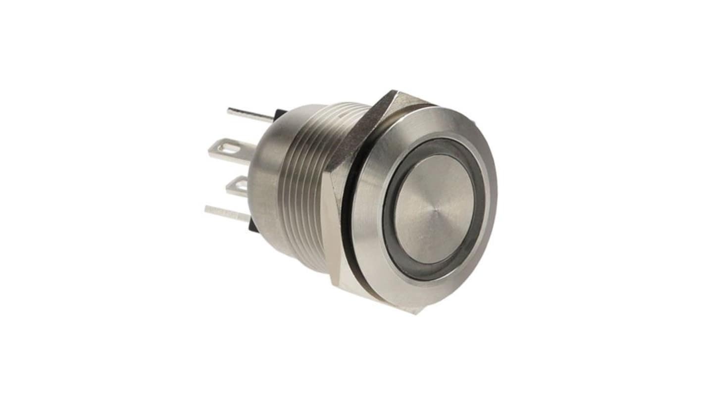 Bulgin MPI002 Series Illuminated Push Button Switch, Momentary, Panel Mount, 19.2mm Cutout, SPST, Green/Blue LED, 24V