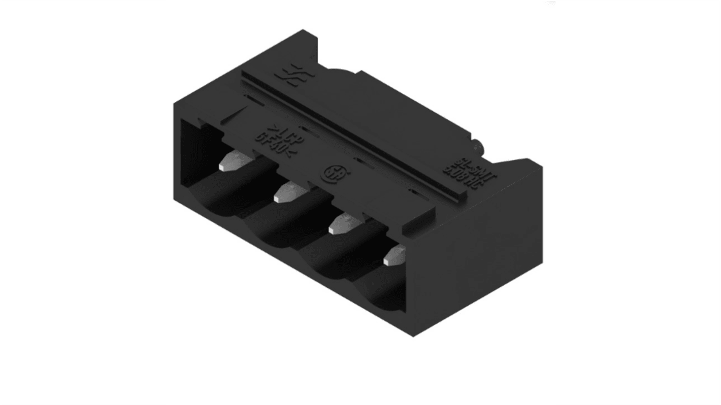 Weidmuller 4p插拔式接线端子 直角排针, 5.08mm间距, 19.0A, 400.0 v, THT安装, 焊接端接, 黑色, OMNIMATE SL系列