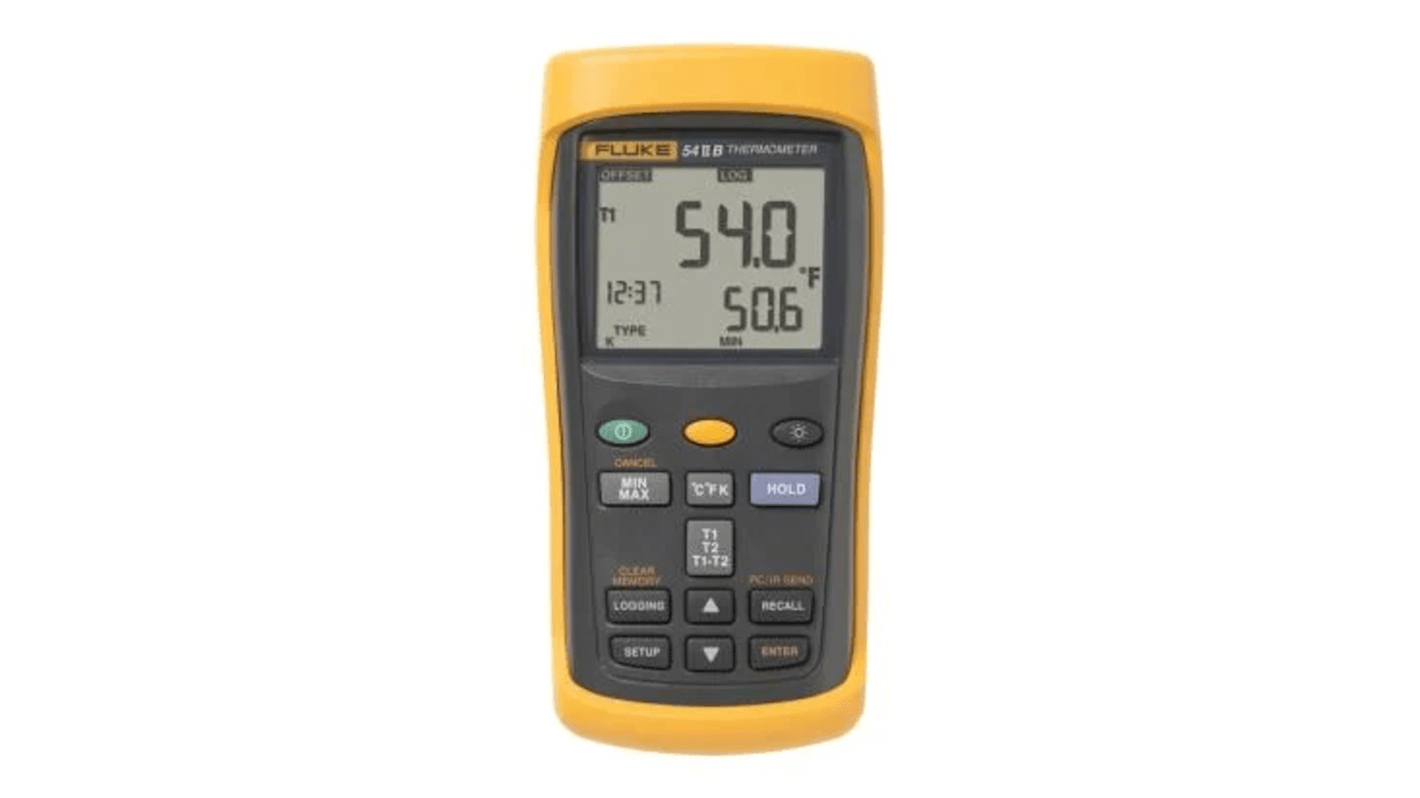 Fluke 54 II B Wired Digital Thermometer for Industrial Use, E, J, K, N, R, S, T Probe, 2 Input(s), +1767°C Max, ±0.3 K