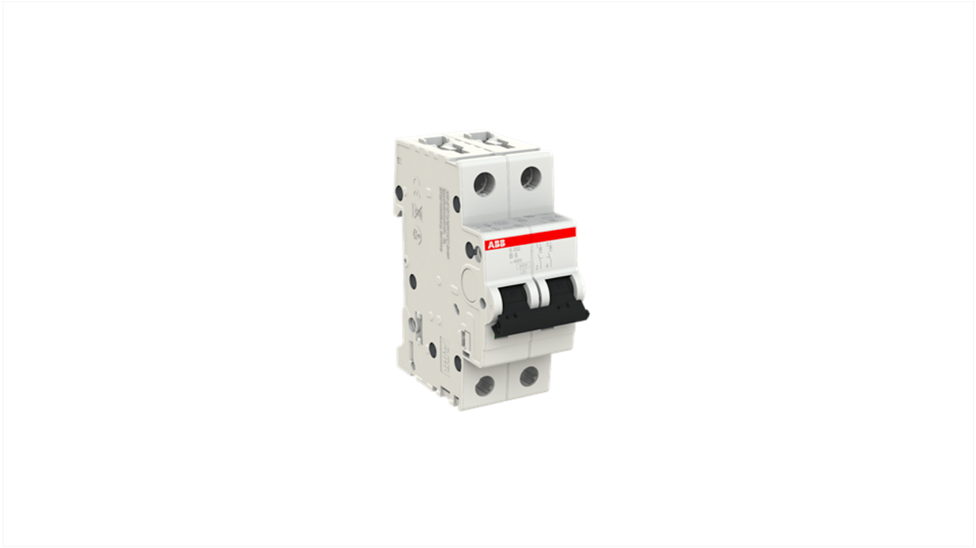 Interruptor automático 2P, 6A, Curva Tipo B, Poder de corte 6 kA S202-B6, System Pro M Compact, Montaje en Carril DIN