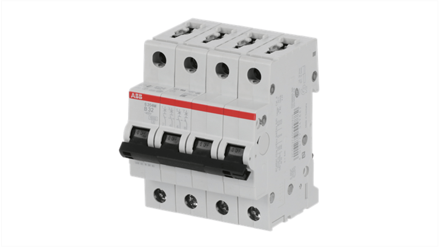 ABB B型MCB, 4极, 15 kA分断, 32A, 400VAC, S200M系列 S204M-B32