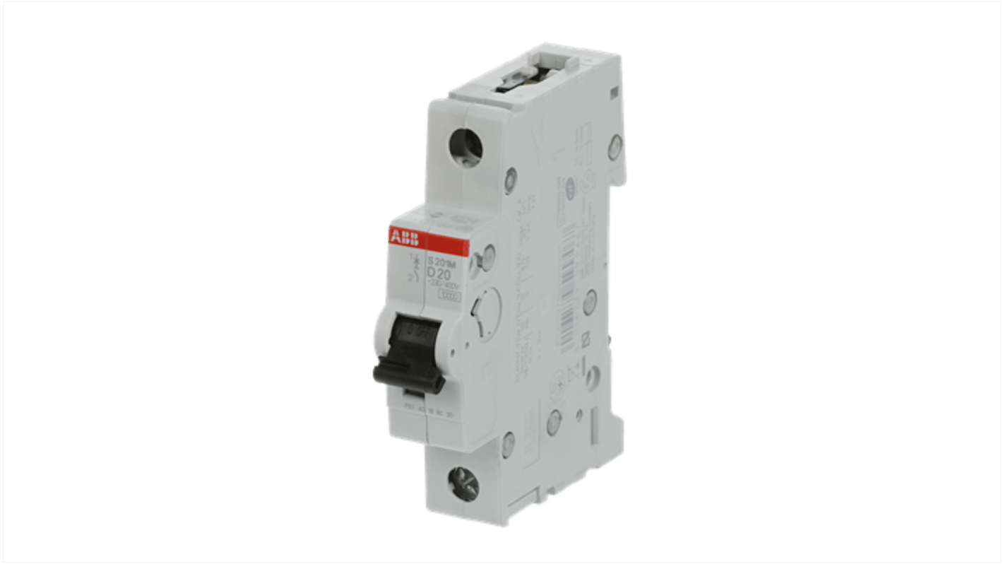 ABB System Pro M Compact S200M MCB, 1P, 20A Curve D, 230V AC, 72V DC, 15 kA Breaking Capacity