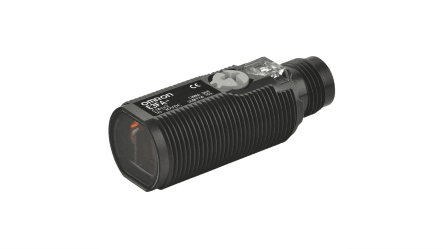 Omron E3FA zylindrisch Optischer Sensor, Diffus, Bereich 10 mm → 50 mm, PNP Ausgang, 4-poliger M12-Steckverbinder