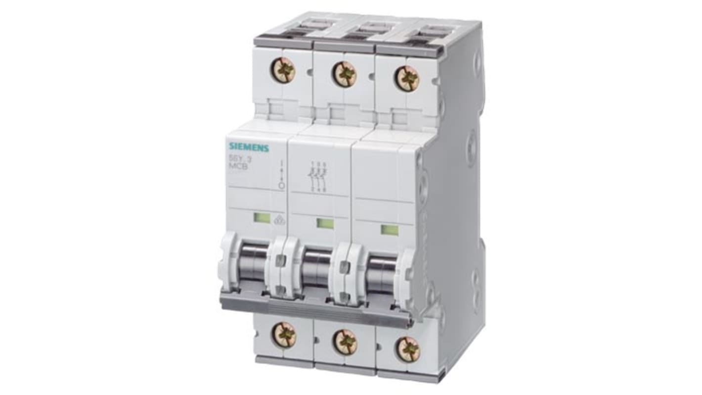 Siemens Sentron 5SY4 MCB, 3P, 6A Curve C, 400V AC, 60V DC, 10 kA Breaking Capacity