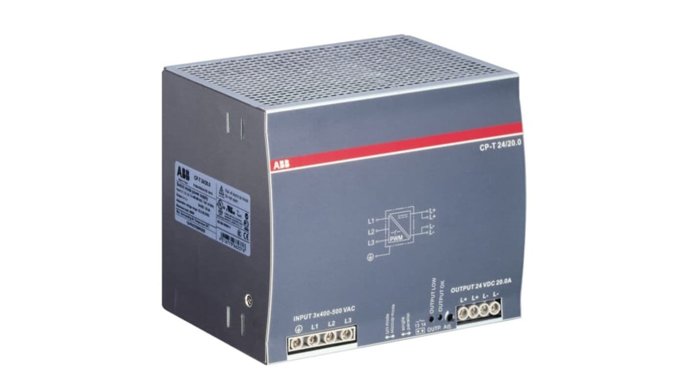 Alimentatore a montaggio su guida DIN ABB, 24V cc, 20A, 340 → 575 V ac / 480 → 820V cc, 480W